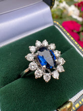 Load image into Gallery viewer, Platinum Blue Sapphire &amp; Diamond Cluster Ring
