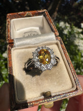 Load image into Gallery viewer, Glowing Yellow Sapphire and Diamond Halo Ring
