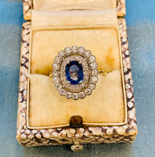 Load image into Gallery viewer, Blue Sapphire and Diamond Cluster Ring in 18ct Yellow Gold and Platinum
