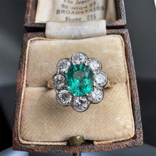Load image into Gallery viewer, Emerald &amp; Diamond Cluster Ring in 18ct Gold and Platinum
