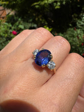 Load image into Gallery viewer, 3.45ct Tanzanite &amp; 0.82ct GIA Diamond Three-Stone Ring in 18ct Gold

