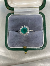 Load image into Gallery viewer, Round Emerald and Diamond Cluster Ring in 18ct White Gold
