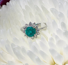 Load image into Gallery viewer, Round Emerald and Diamond Cluster Ring in 18ct White Gold
