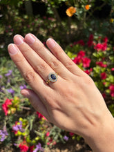 Load image into Gallery viewer, Vintage-Inspired Sapphire &amp; Diamond Halo Ring in Yellow Gold
