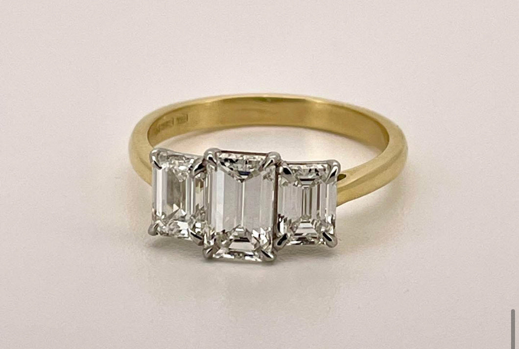 Trilogy Emerald Cut Diamonds in 18ct Yellow Gold and Platinum