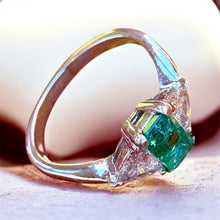 Load image into Gallery viewer, Emerald and Diamond Three Stone Ring
