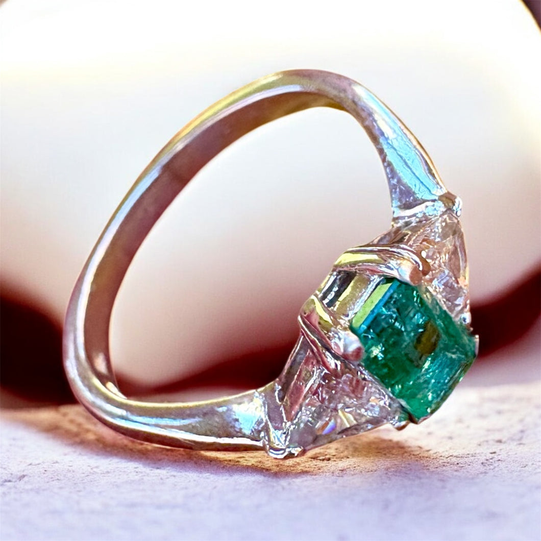 Emerald and Diamond Three Stone Ring