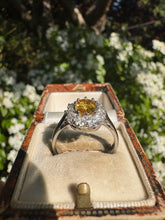 Load image into Gallery viewer, Glowing Yellow Sapphire and Diamond Halo Ring
