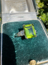 Load image into Gallery viewer, Emerald-Cut Peridot &amp; Diamond Platinum Ring
