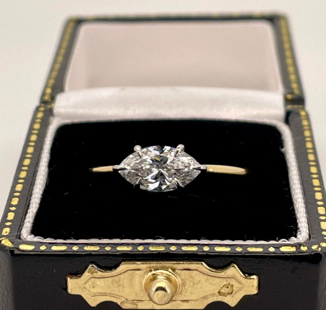 Fabulous 1ct Marquise Cut Solitaire Ring in 18ct Yellow Gold and Platinum