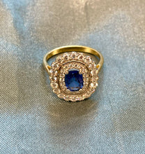 Load image into Gallery viewer, Blue Sapphire and Diamond Cluster Ring in 18ct Yellow Gold and Platinum
