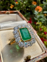 Load image into Gallery viewer, Emerald and Diamond Halo Ring - 18ct Gold

