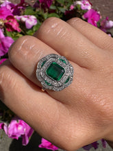 Load image into Gallery viewer, Vintage Emerald &amp; Old Cut Diamond Cluster Ring | Platinum &amp; 18ct Gold
