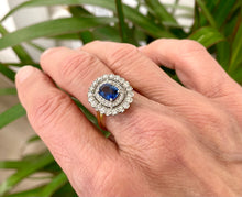 Load image into Gallery viewer, Blue Sapphire and Diamond Cluster Ring in 18ct Yellow Gold and Platinum
