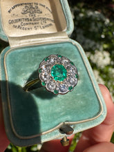 Load image into Gallery viewer, Emerald &amp; Diamond Cluster Ring in 18ct Gold
