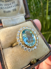 Load image into Gallery viewer, Aquamarine and Diamond Halo Ring
