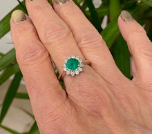 Load image into Gallery viewer, Round Emerald and Diamond Cluster Ring in 18ct White Gold
