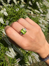 Load image into Gallery viewer, Emerald-Cut Peridot &amp; Diamond Platinum Ring

