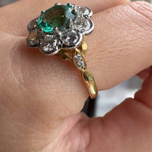 Load image into Gallery viewer, Emerald &amp; Diamond Cluster Ring in 18ct Gold and Platinum
