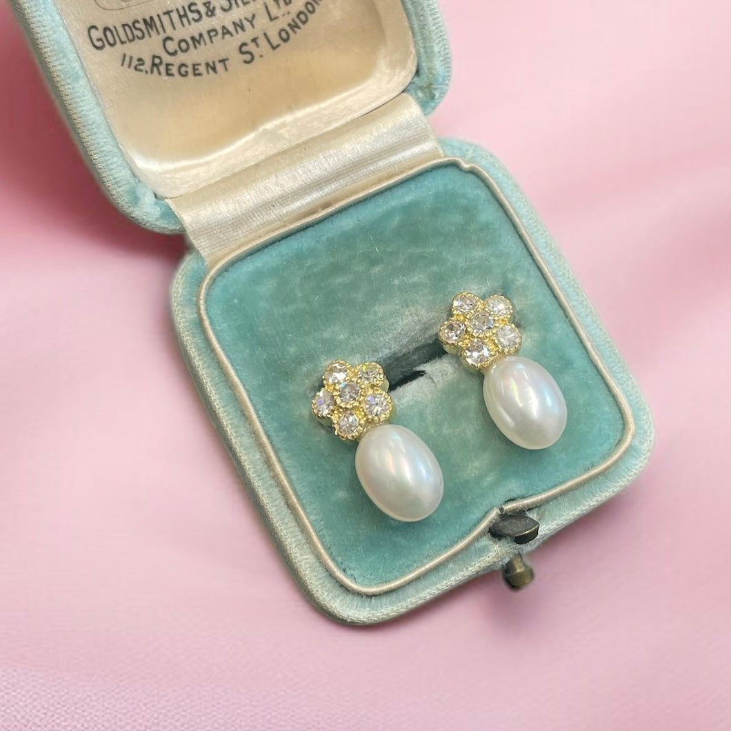 Sumptuous Pearl & Diamond Earrings 18ct Yellow Gold