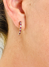 Load image into Gallery viewer, Ruby &amp; Diamond Hoops in 9ct Yellow Gold

