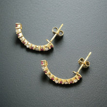 Load image into Gallery viewer, Ruby &amp; Diamond Hoops in 9ct Yellow Gold
