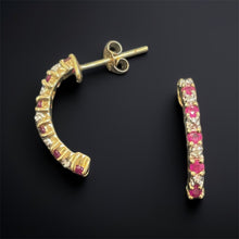 Load image into Gallery viewer, Ruby &amp; Diamond Hoops in 9ct Yellow Gold
