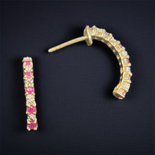 Load image into Gallery viewer, Ruby &amp; Diamond Hoops in 9ct Yellow Gold
