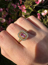Load image into Gallery viewer, 18ct Yellow Gold Pink Sapphire &amp; Diamond Halo Ring
