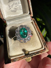 Load image into Gallery viewer, Platinum Emerald &amp; Diamond Cluster Ring
