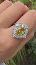 Load and play video in Gallery viewer, Vintage Platinum Yellow Sapphire &amp; Diamond Cluster Ring
