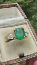 Load and play video in Gallery viewer, Vintage-Style Emerald &amp; GIA Diamond Three-Stone Ring | 18ct Gold
