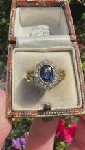 Load and play video in Gallery viewer, Vintage-Inspired Sapphire &amp; Diamond Halo Ring in Yellow Gold
