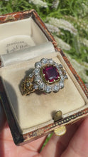 Load and play video in Gallery viewer, Vintage 18ct Gold Ruby &amp; Diamond Cluster Ring
