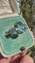 Load and play video in Gallery viewer, Aquamarine &amp; Diamond Three-Stone Ring
