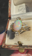 Load and play video in Gallery viewer, Antique 18ct Gold Opal &amp; Diamond Cluster Ring
