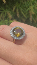 Load and play video in Gallery viewer, Rare Hepatite &amp; Diamond Halo Ring, 18ct Yellow Gold

