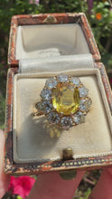Load and play video in Gallery viewer, Yellow Sapphire and Diamond Cluster Ring in 18ct Gold
