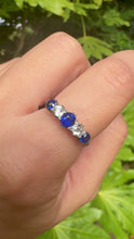 Load and play video in Gallery viewer, Antique 18ct Gold Sapphire &amp; Diamond Trilogy Ring
