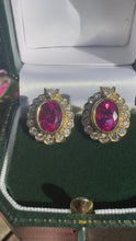 Load and play video in Gallery viewer, 18ct Yellow Gold Pink Tourmaline &amp; Diamond Halo Earrings
