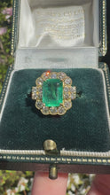Load and play video in Gallery viewer, Vivid Emerald and Diamond Halo Ring in 18ct Gold
