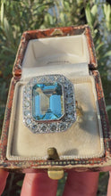 Load and play video in Gallery viewer, Vintage Aquamarine &amp; Diamond Halo Ring in 18ct Gold
