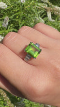 Load and play video in Gallery viewer, Emerald-Cut Peridot &amp; Diamond Platinum Ring
