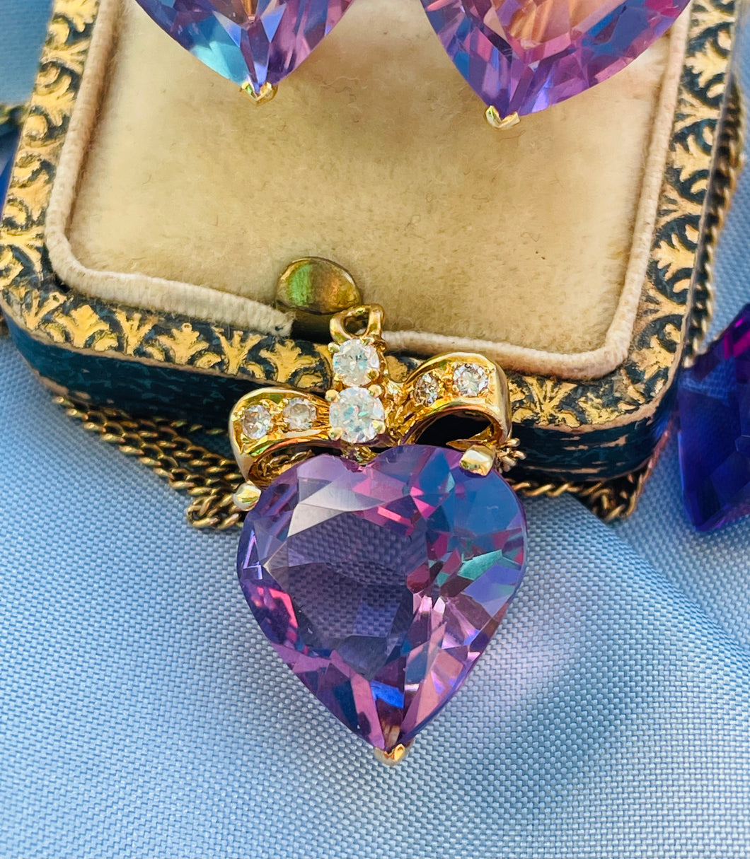 Heart Shaped Amethyst and Diamond Pendant