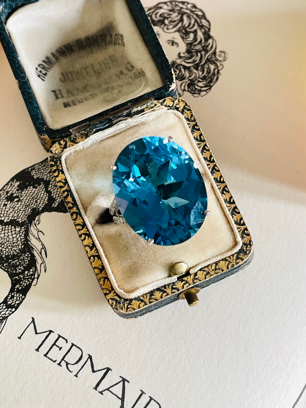 Tremendous 26ct Blue Topaz & Diamond Ring